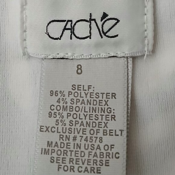 Cache Dress Size 8 White Black Leaf Sheath Cap Sleeve Lined Stretch Made In USA - Picture 8 of 8